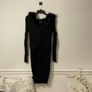 black dress royal 1950s Suzy Perette Black Velvet Fox Trim Cocktail Dress main image 0